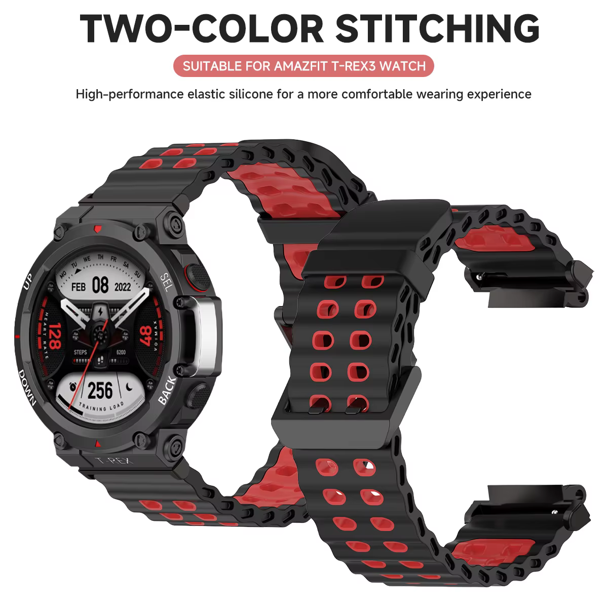 Bracelet marin pour montre Amazfit t-rex 3/2/bracelet en silicone élastique bicolore ultra
