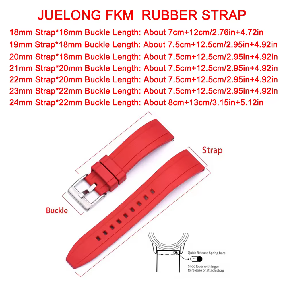 Bracelet de montre en caoutchouc FKM vulcanisé de qualité supérieure 18mm 19mm 20mm 21mm 22mm 23mm 24mm bracelets
