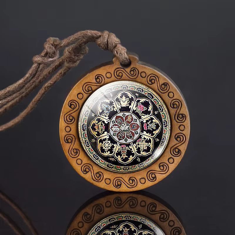 Collier en verre Mandala, pendentif en bois d'art rétro, bijoux bouddhistes à géométrie sacrée, cadeau de Yoga spirituel