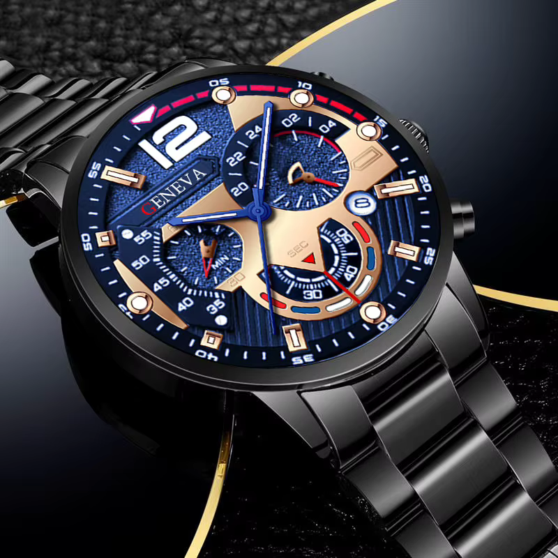GENEVA hommes loisirs affaires créatif Six broches montre alliage acier bande
