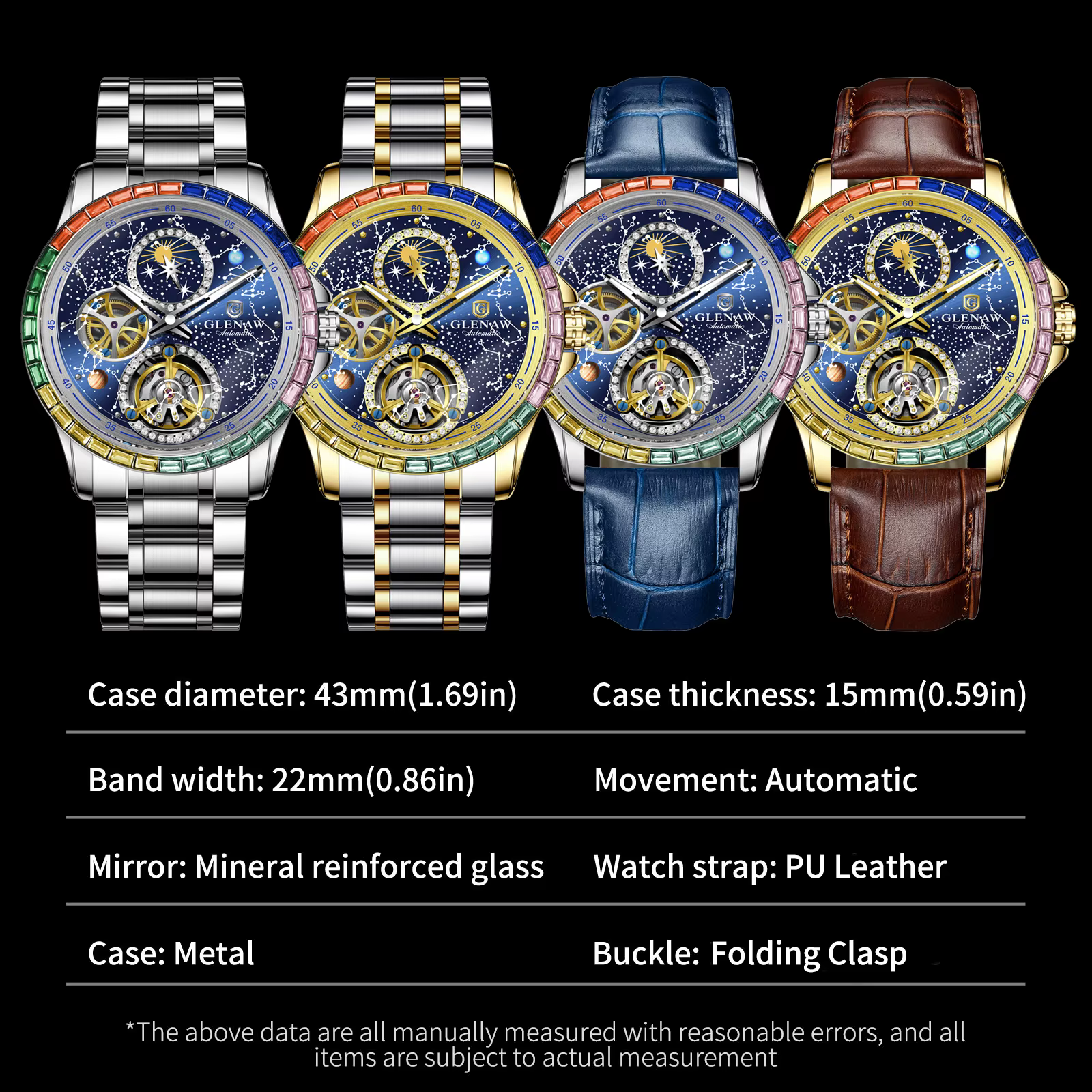 GLENAW 2025 Nouvelle Montre Mécanique Homme Design Cercle Arc-en-ciel Cadran Constellation Lumineux Étanche