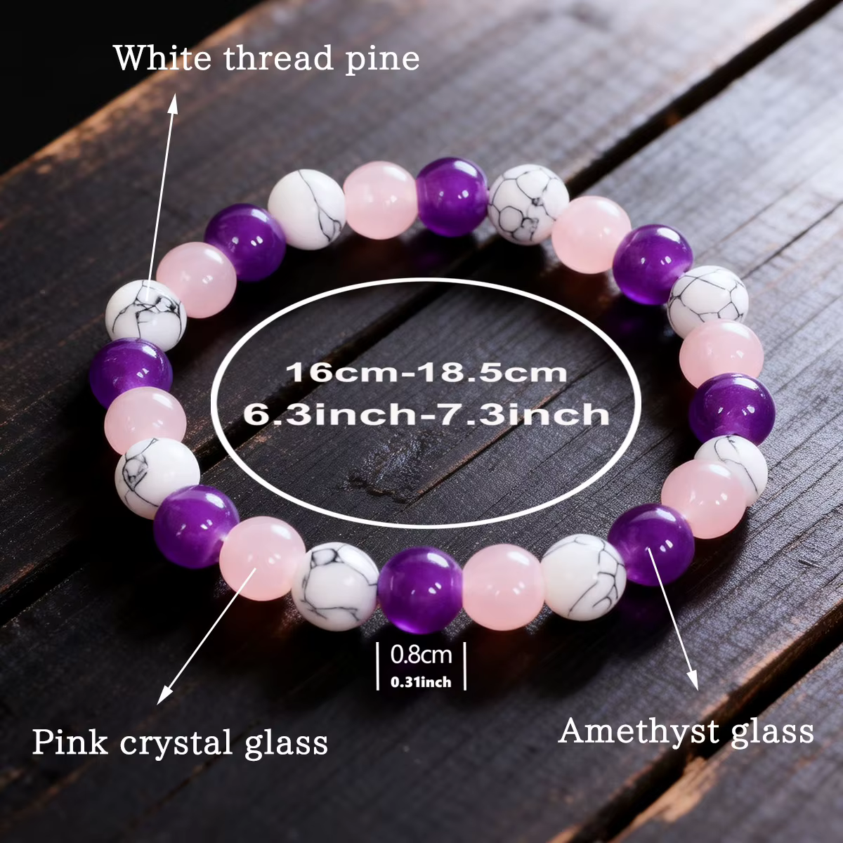 Bracelet en perles d'améthyste Howlite blanche, bijoux en cristal de guérison pour hommes et femmes