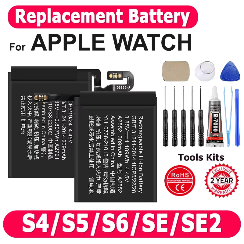 Nouvelle batterie de remplacement d'origine pour Apple Watch série SE 4 5 6 GPS LTE Bateries IWatch S4 S5 S6 40mm 44mm Batteria + outils gratuits