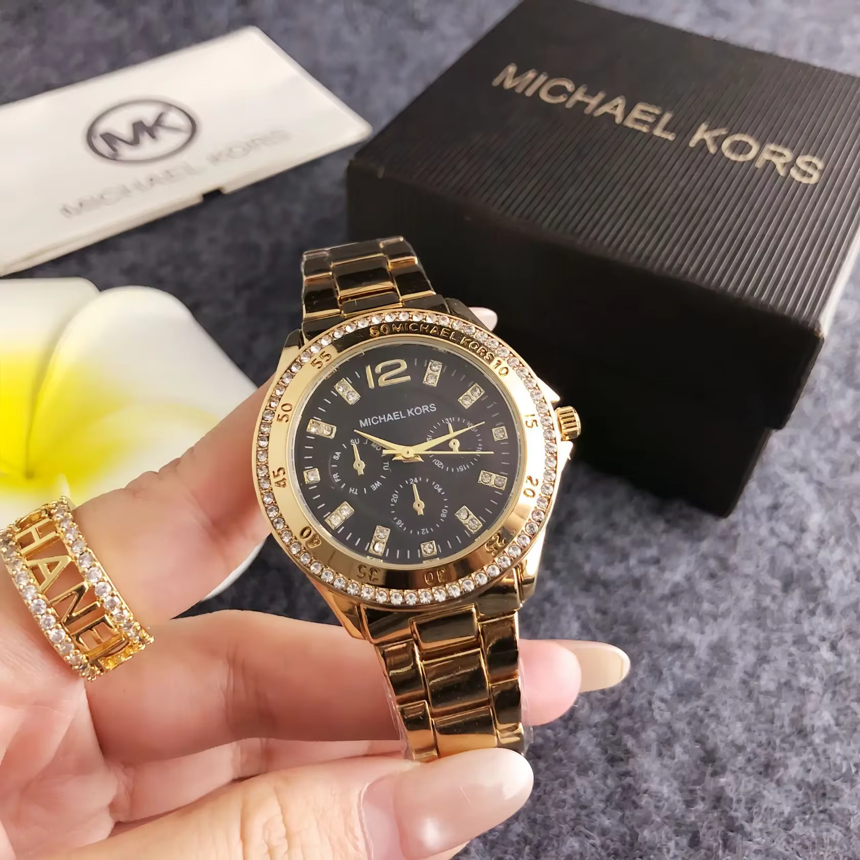 Michael Kors 2026 Sac à main de luxe pour femme, montre-bracelet en alliage haut de gamme, sertie de diamants, style féminin