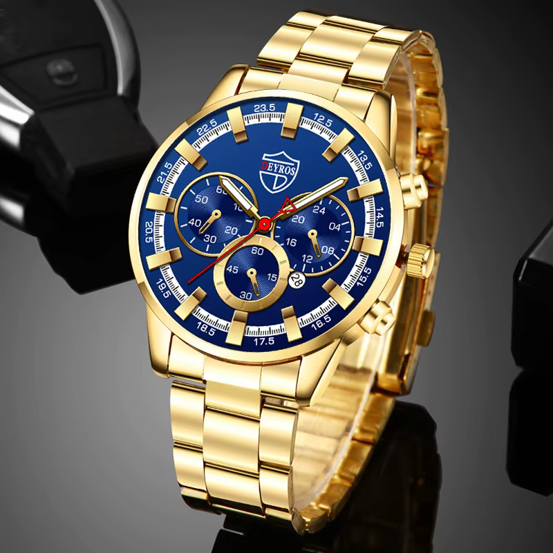 Montre-bracelet à quartz en acier inoxydable pour homme