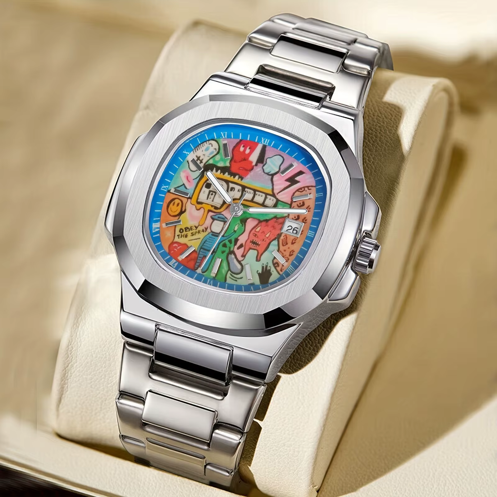 2025 nouveaux hommes carré trou de ver Concept montre étanche bracelet en acier Vintage