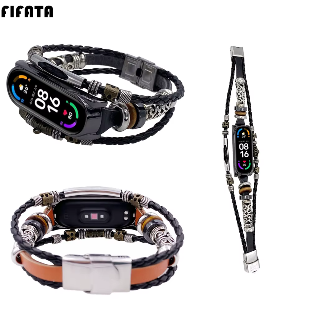 FIFATA Pour Xiaomi Mi Band 7/6/5 Vintage Bracelet Montre Intelligente