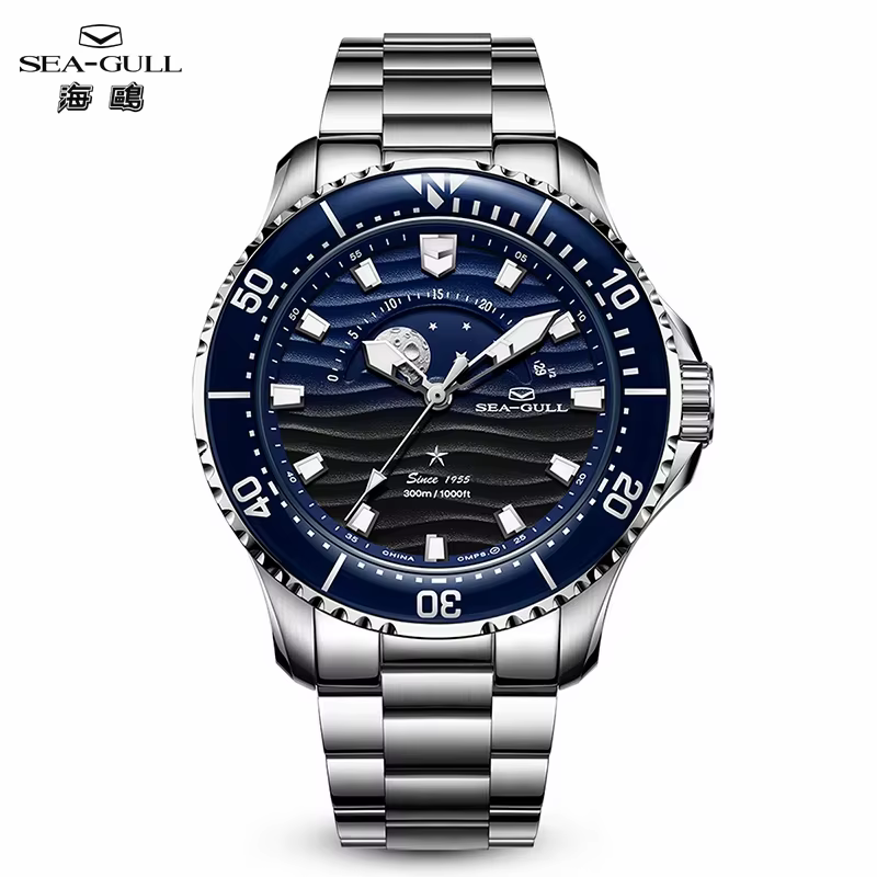 Seagull Mouette 43.5mm montre plongée 300M étanche automatique mécanique montre-bracelet Phase de lune luminescente hommes montres 1215 nouveau 2025