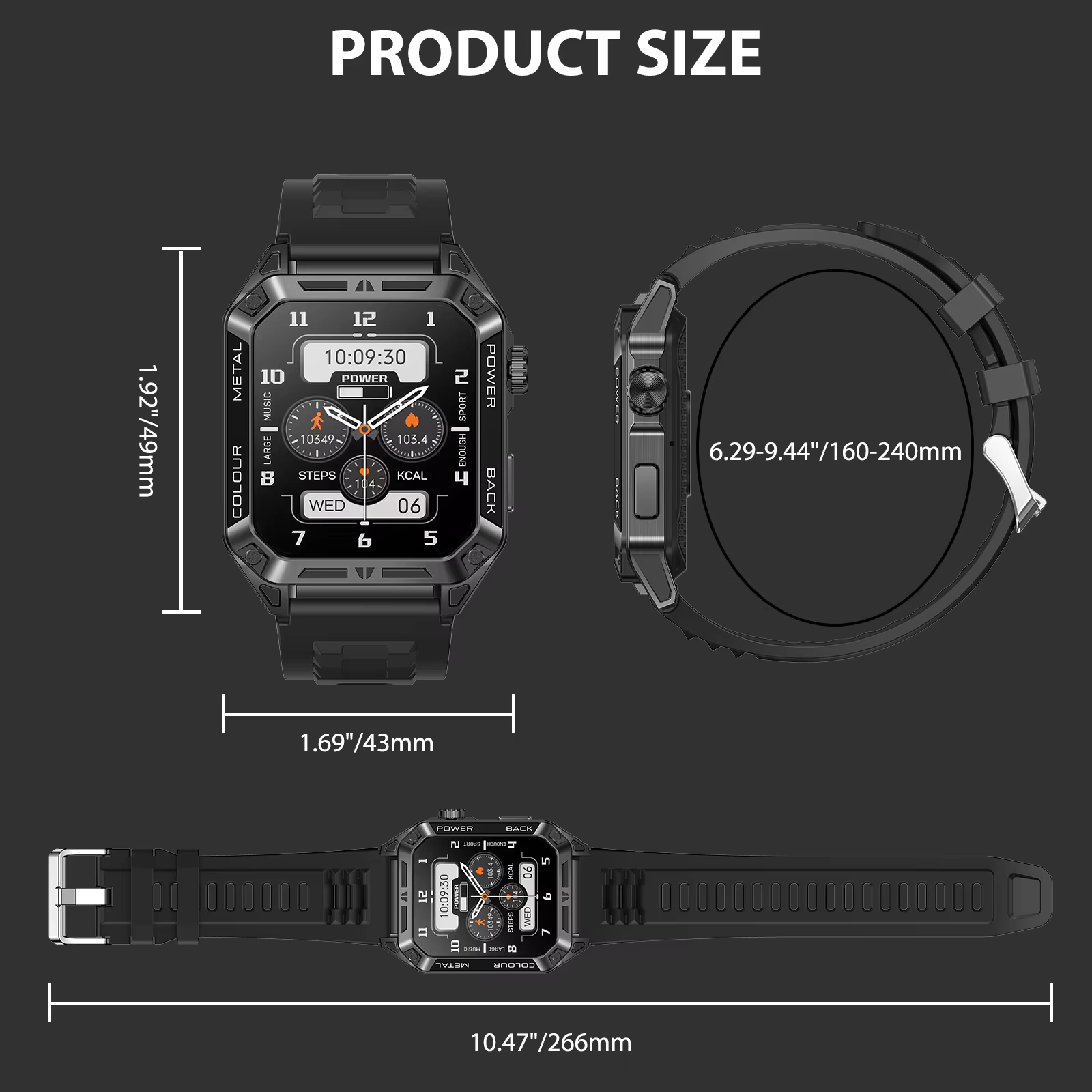 EIGIIS hommes montres intelligentes 1.91 "HD écran tactile 108 + Modes sportifs Fitness Tracker avec fréquence cardiaque SpO2 moniteur de sommeil podomètre