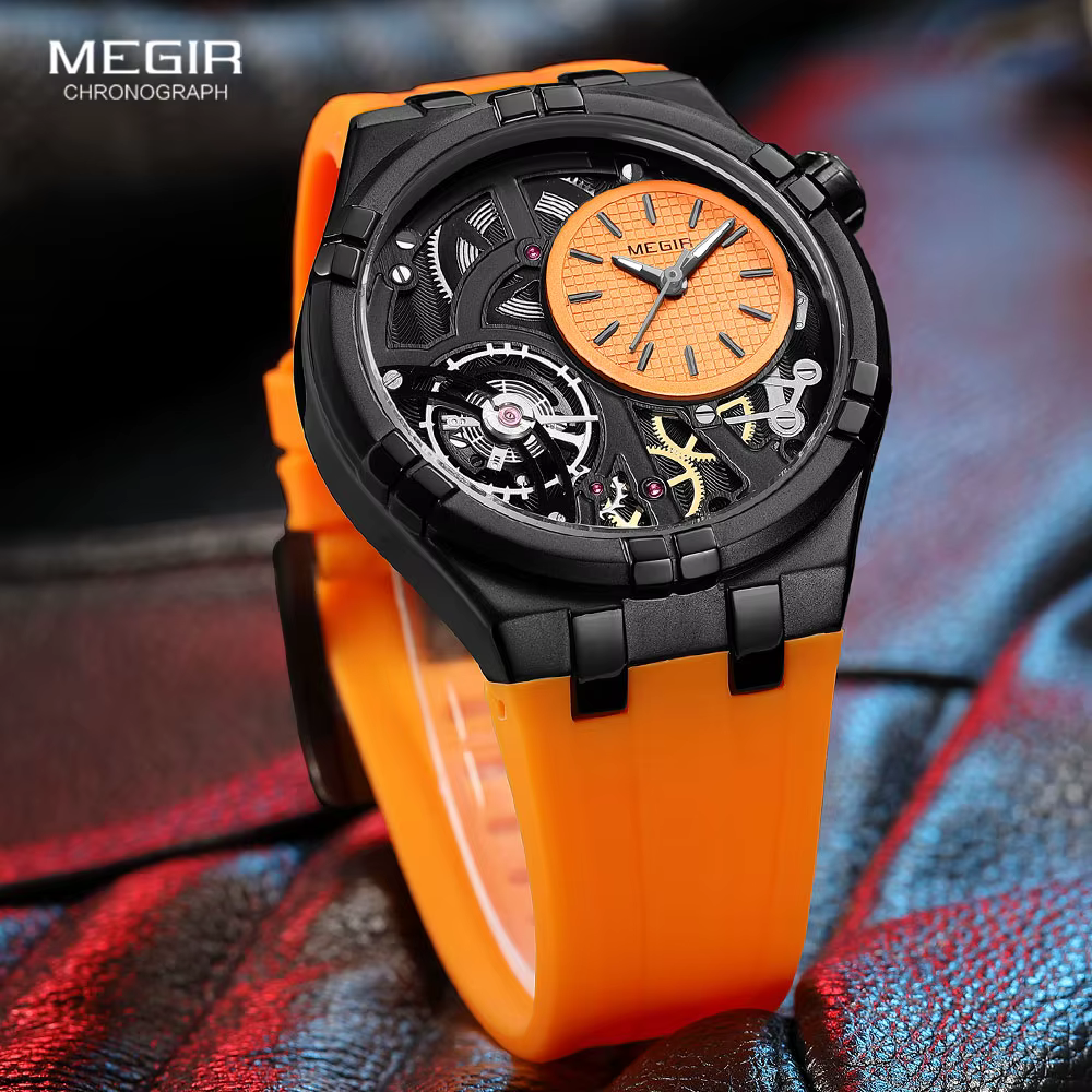 Montre analogique sportive MEGIR Orange pour homme