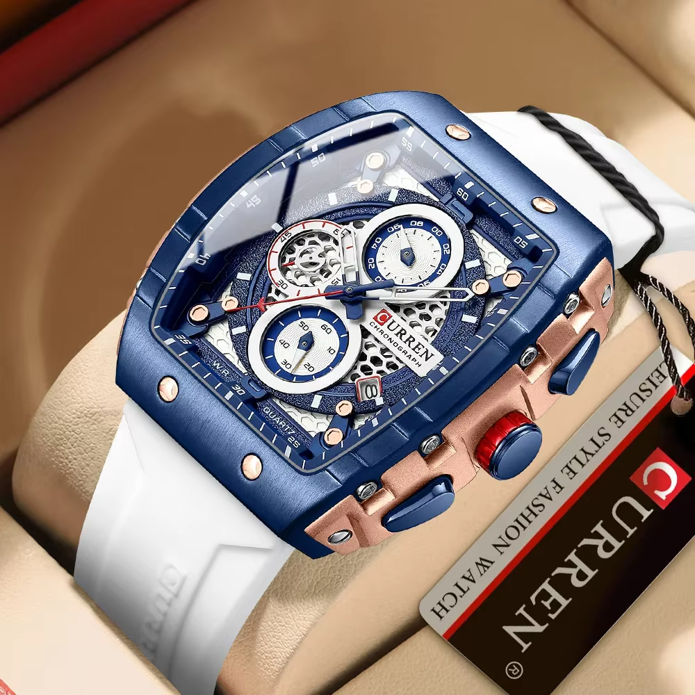 CURREN Top marque hommes montres de luxe carré Quartz montre-bracelet étanche lumineux chronographe montre