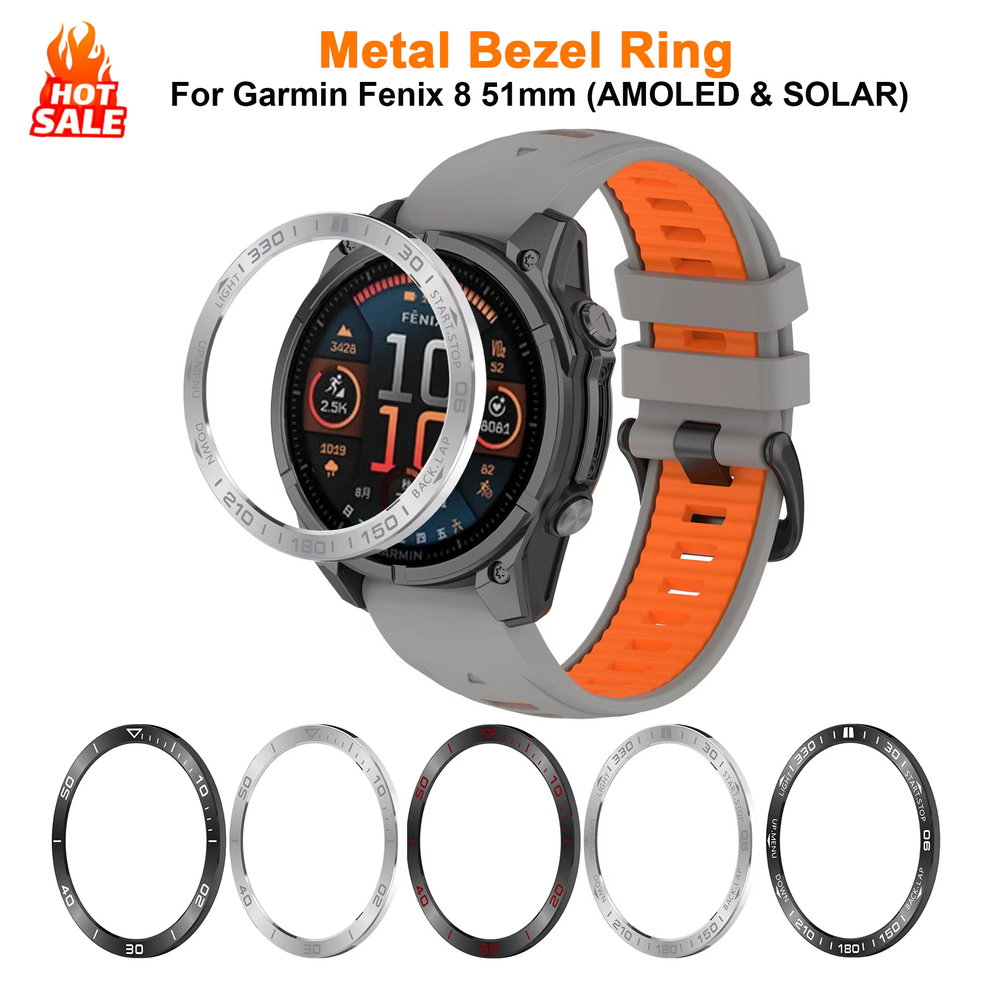 Bague de protection en métal pour montre connectée Garmin Fenix 8 AMOLED 47MM 51MM