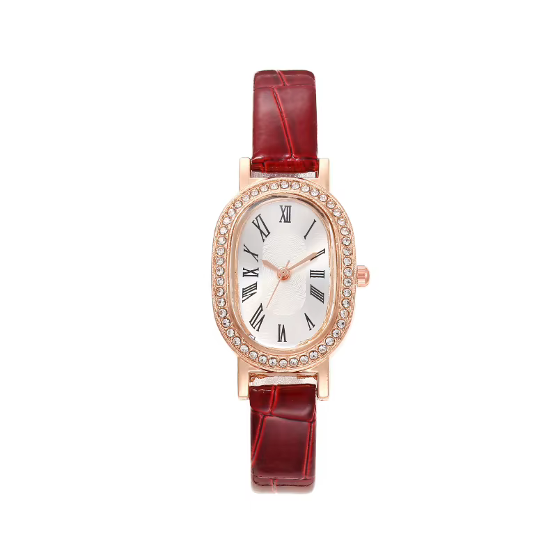Montre pour femme vintage à cadran ovale avec strass