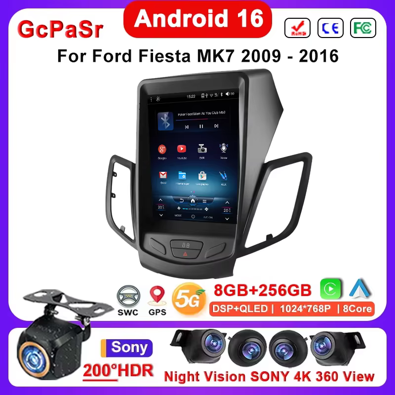 GPS de voiture Android 16 pour Ford Fiesta MK7 2009 - 2016 No 2din lecteur multimédia DVD unité principale stéréo Auto Radio GPS Navigation HDR