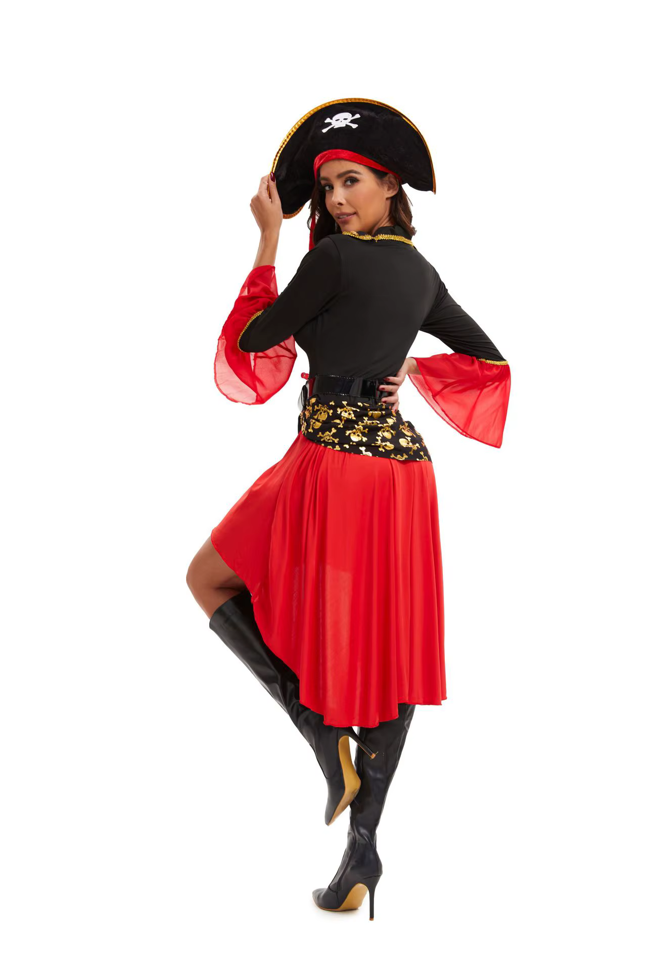 Ensemble de tenue de pirate pour femme, style Caraïbes, avec chapeau et ceinture, pour Halloween, cosplay, mascarade, fête de carnaval, spectacle sur scène