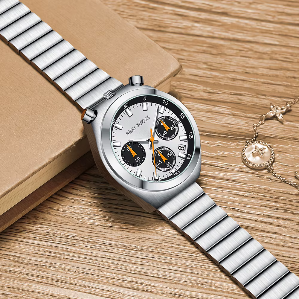MINI FOCUS montre à Quartz vert argent pour femmes mode bracelet en acier inoxydable chronographe montre-bracelet avec aiguilles lumineuses Date 0491