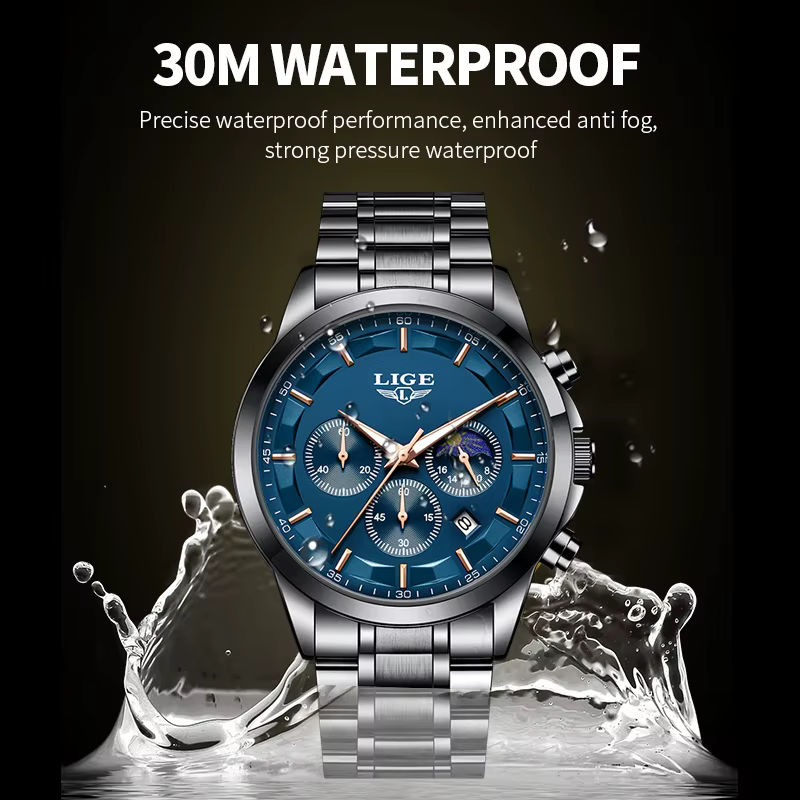 LIGE Quartz homme montre haut de gamme de luxe horloge d'affaires mode sport décontracté en acier inoxydable calendrier étanche lumineux montres pour hommes