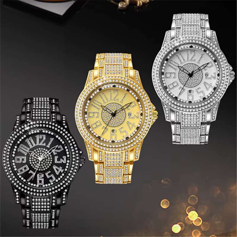 Montre à quartz en alliage de diamant pour homme