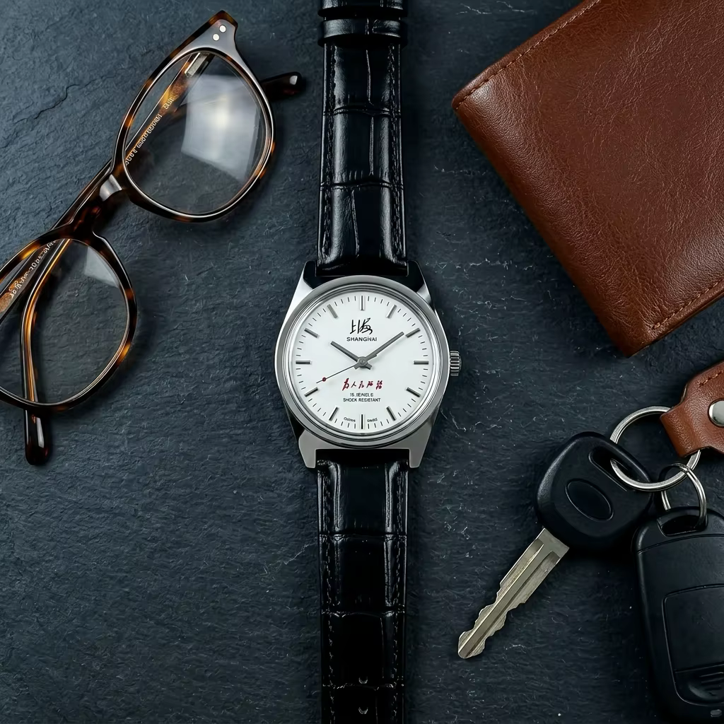 Montre mécanique manuelle vintage SHANGHAI pour homme, 19 rubis, résistante aux chocs, bracelet en cuir, montre-bracelet classique