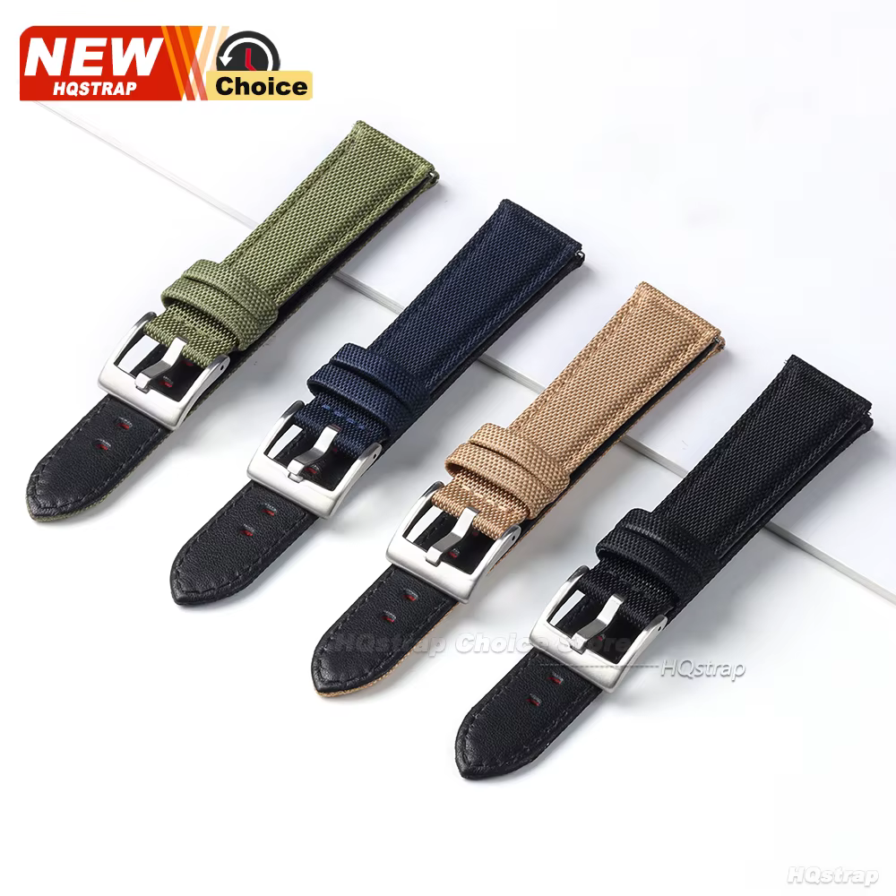 Bracelet de montre en toile noire 20mm 22mm