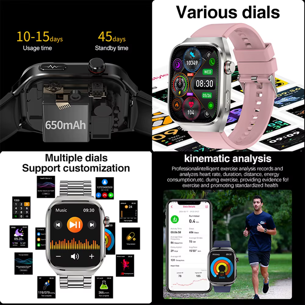 2026 nouvelle montre intelligente 2.04 pouces AMOLED écran Bluetooth appel IP68 étanche 650mA sport montres intelligentes hommes Android qualité militaire