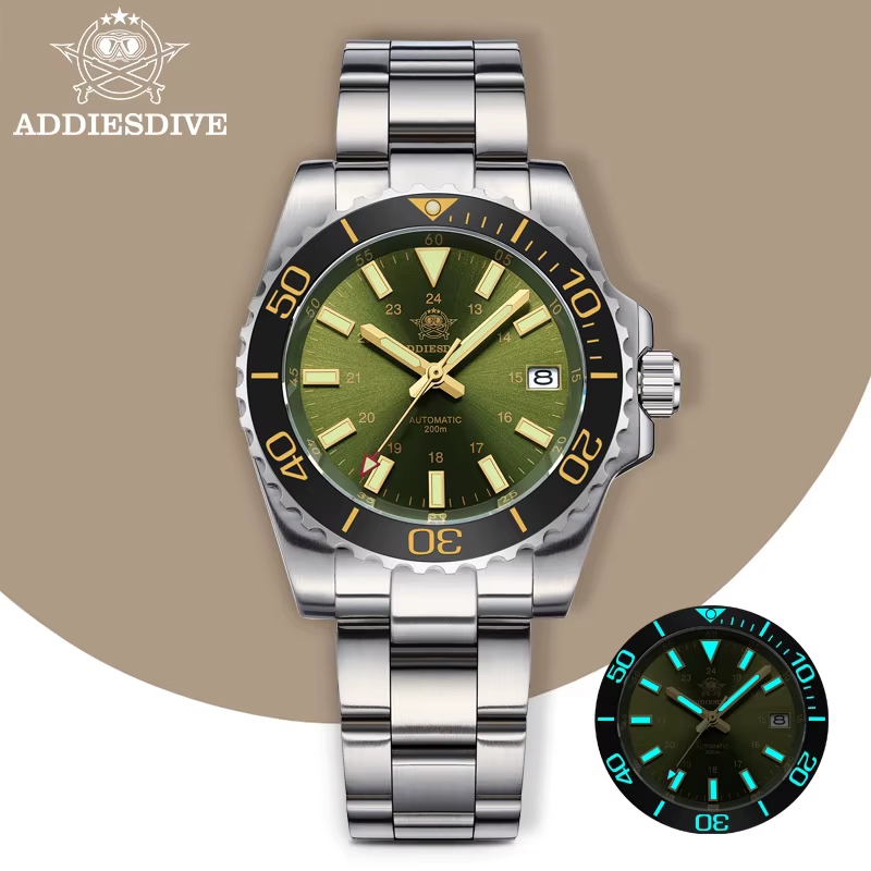ADDIESDIVE montres mécaniques automatiques 8215 mouvement AD2504 20Bar étanche BGW9 montre en verre saphir Super lumineux pour hommes