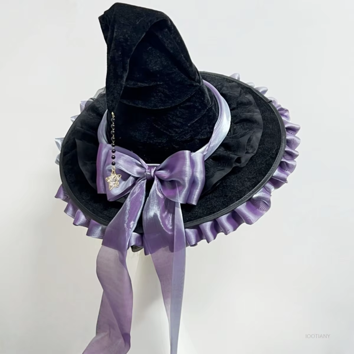 Chapeau magique de sorcière pour fête d'halloween, Costume de carnaval pour fille, gothique, Lolita foncée, nœud de Cosplay, noir, tordu, à volants, accessoire de chapeau de magicien