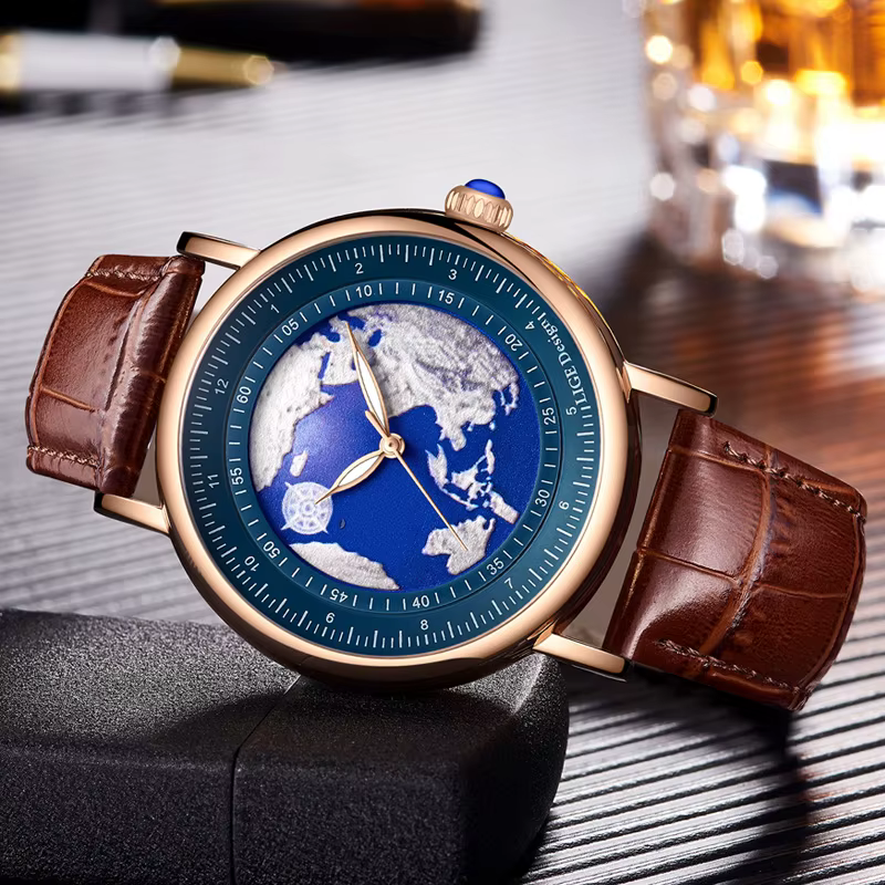 Montre-bracelet en cuir Blue Planet pour homme