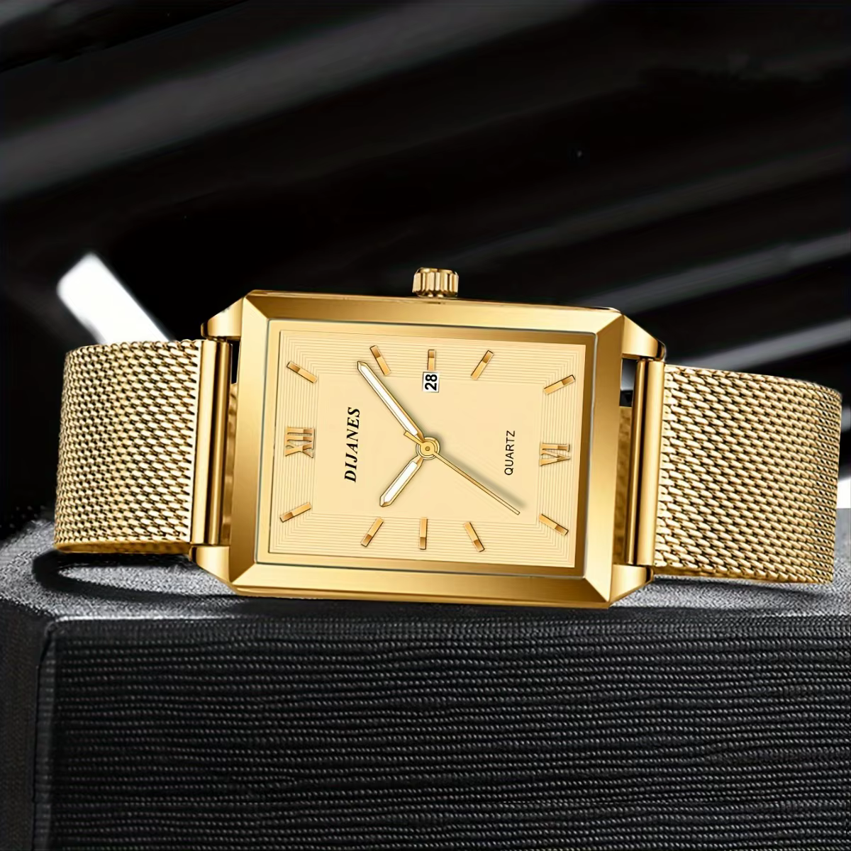 Montre-bracelet à quartz rectangulaire en acier inoxydable pour hommes