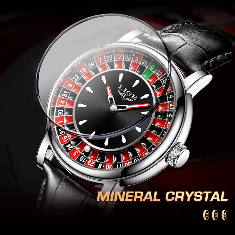 Lige nouvelles montres pour hommes en vedette étanche lumineux montre-bracelet à quartz cadran Las Vegas Roulette Table