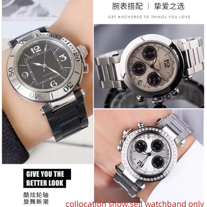 Bracelet de montre en acier inoxydable concave pour Cartier PASHA Series 16*8mm 18*10mm 20*12mm WSPA0013 W31077U2 W3108555