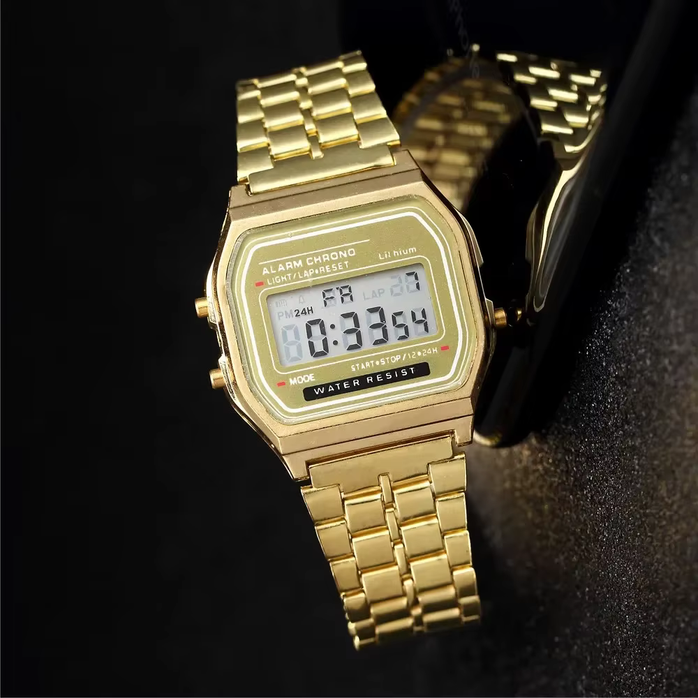 Montres numériques LED en acier inoxydable pour hommes montre électronique de luxe en or argent