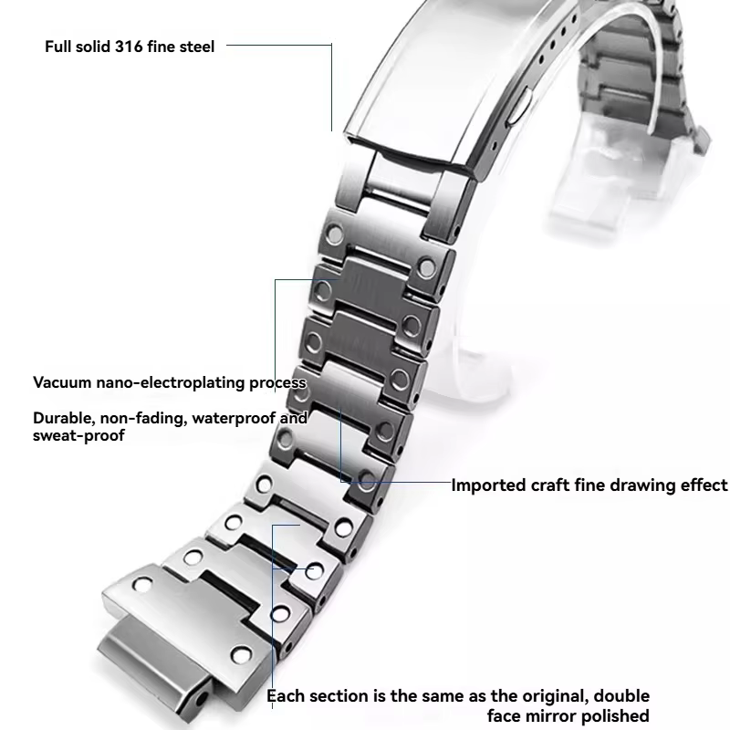 Bracelet octogonal en métal de remplacement pour Casio G-SHOCK