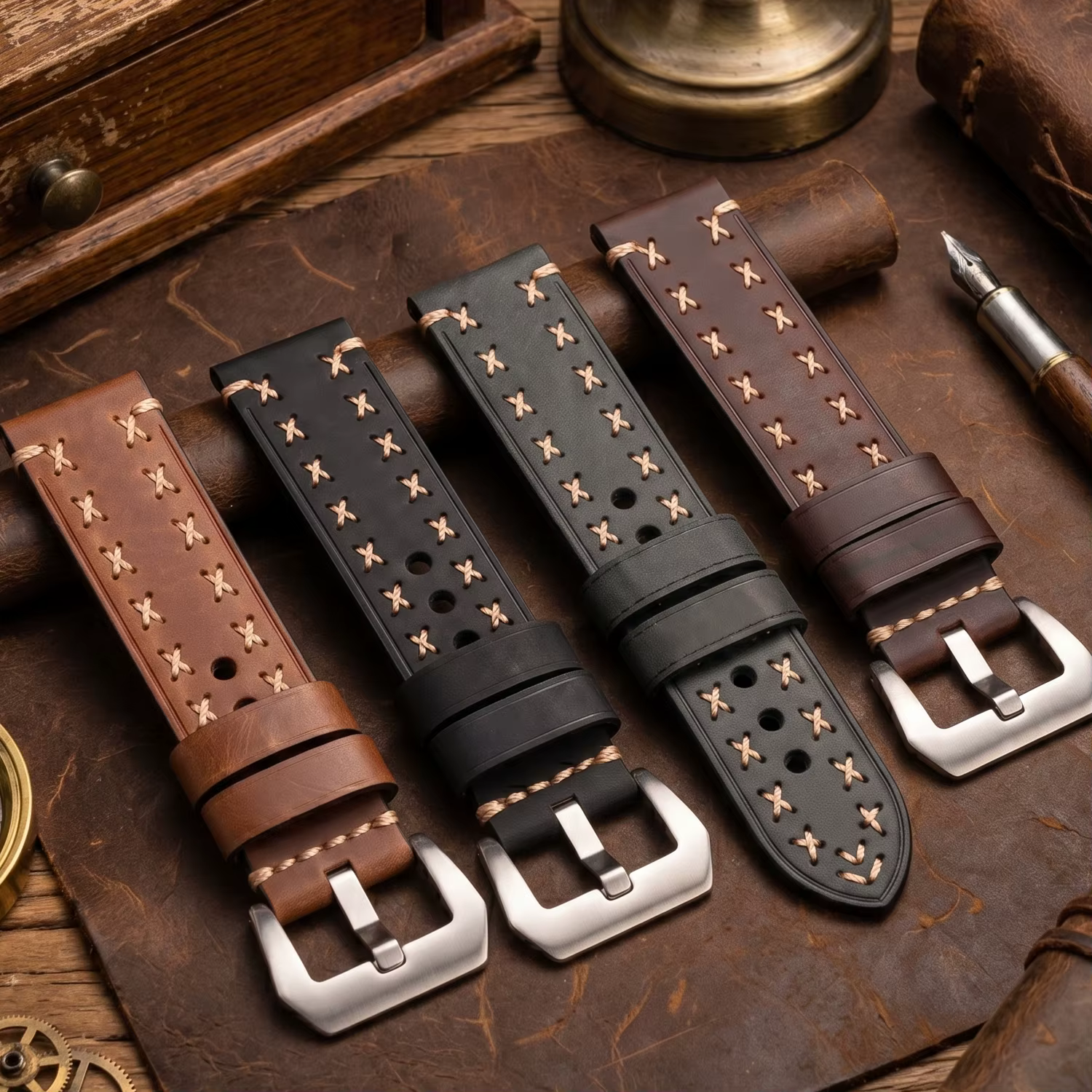 Bracelet de montre en cuir véritable épais