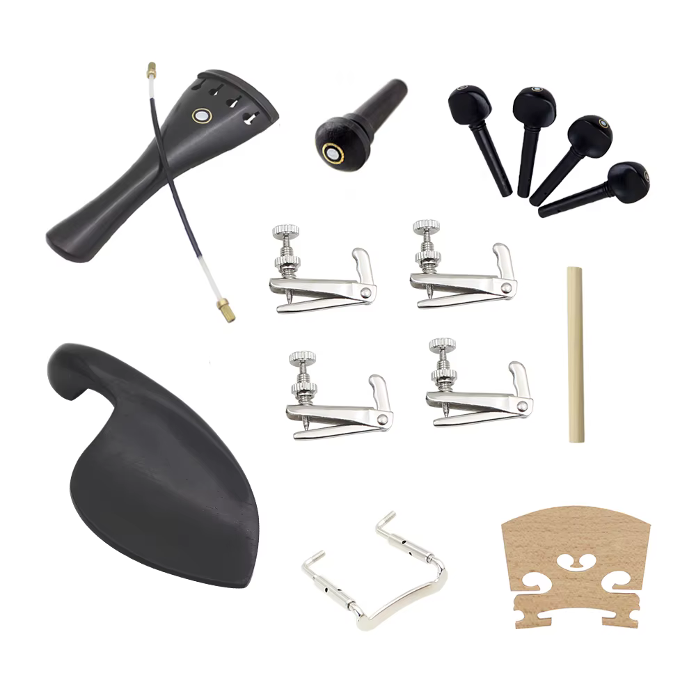 Ensemble de 15 pièces d'accessoires pour violon, avec cordier, ULde queue, pointe de queue, vis d'assistance au ruisseau, colonne sonore, chevalet, 4 chevilles de réglage, airs fins