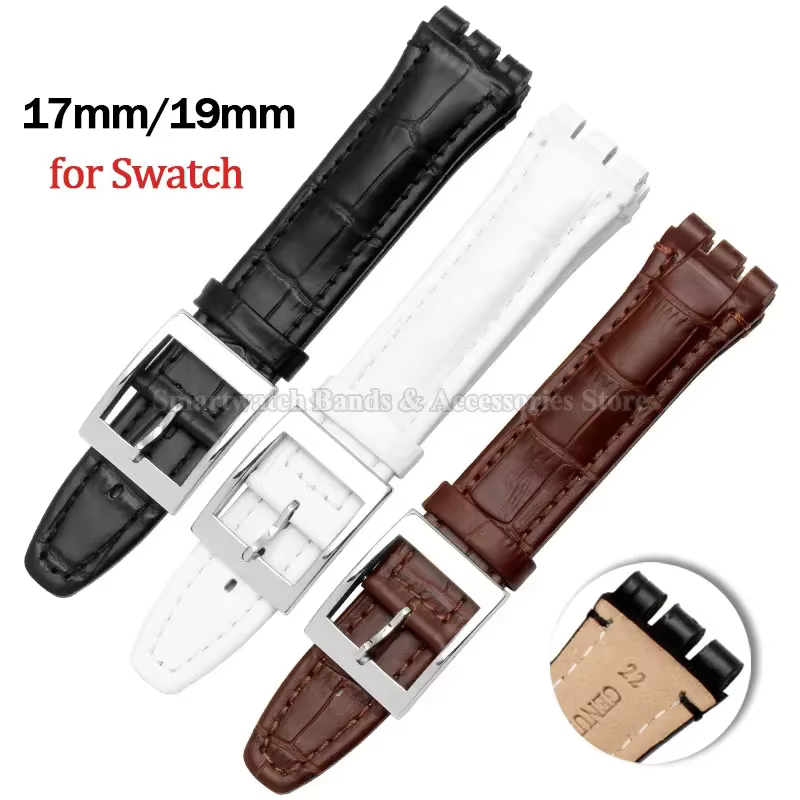 Bracelet en cuir véritable 17mm 19mm pour Swatch série étanche Sport