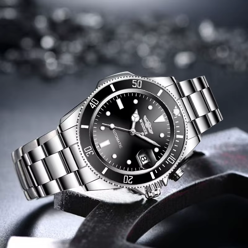 WINNER 002 montres mécaniques automatiques pour homme étanche bracelet en acier inoxydable montre-bracelet calendrier lumineux décontracté hommes montre