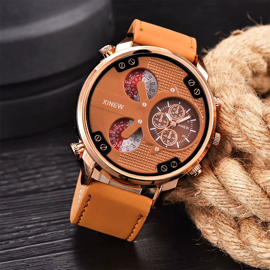 Original XINEW marque hommes montres noir garçons mode bracelet en cuir cadeaux Montre à Quartz Relogio Masculino