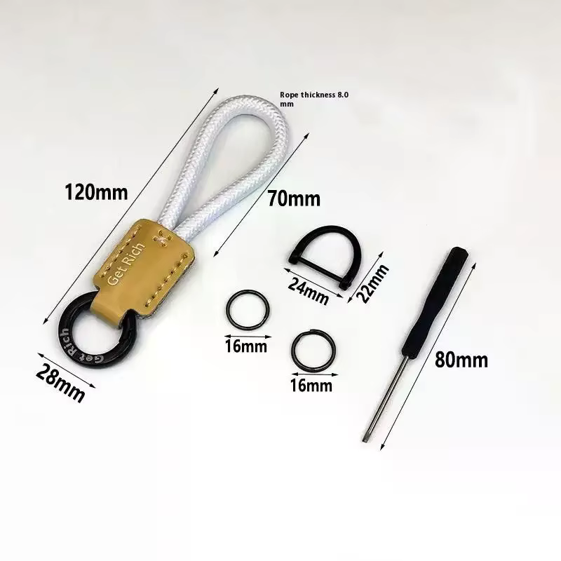 Sturdy Leather Key Ring with Wrist Rope; Black Buckle Car Accessory for Anti-lost, Includes Screwdriver