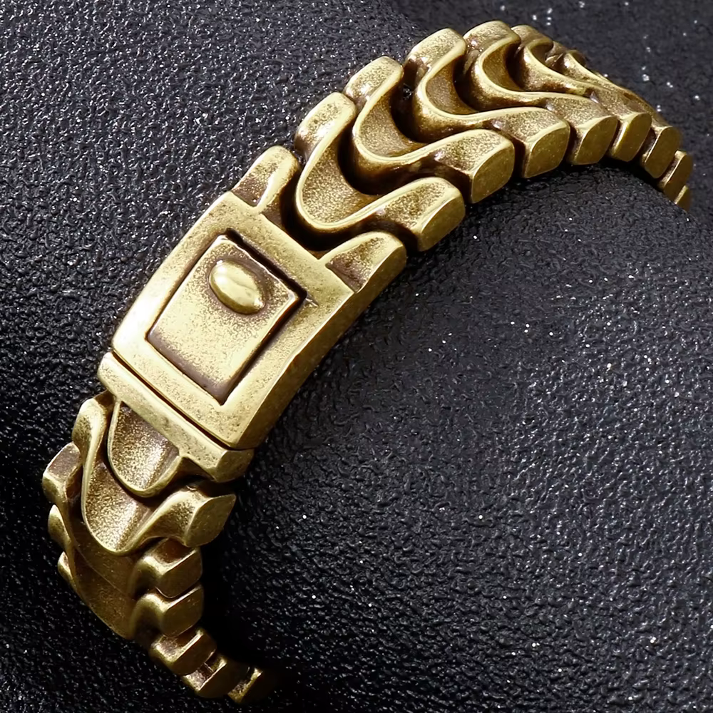 Bracelet pour homme en acier inoxydable mat vintage, style gothique rétro, chaîne épaisse, bijoux de motard, couleur argent vieilli