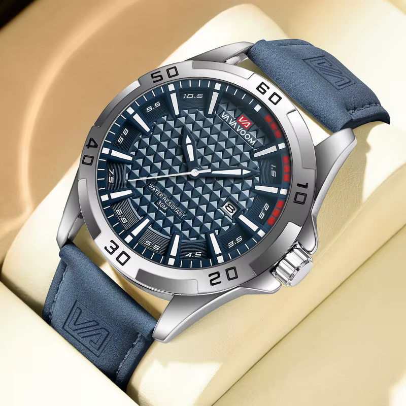 VA VA VOOM hommes Sport décontracté militaire Quartz calendrier montre-bracelet pour homme d'affaires en cuir étanche mâle horloge Relogio Masculin