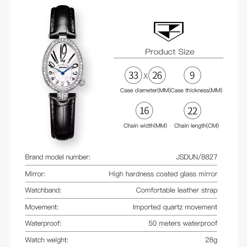 JSDUN 8827 femmes Montre de luxe diamant cadran numérique étanche bracelet en cuir haut de gamme mode