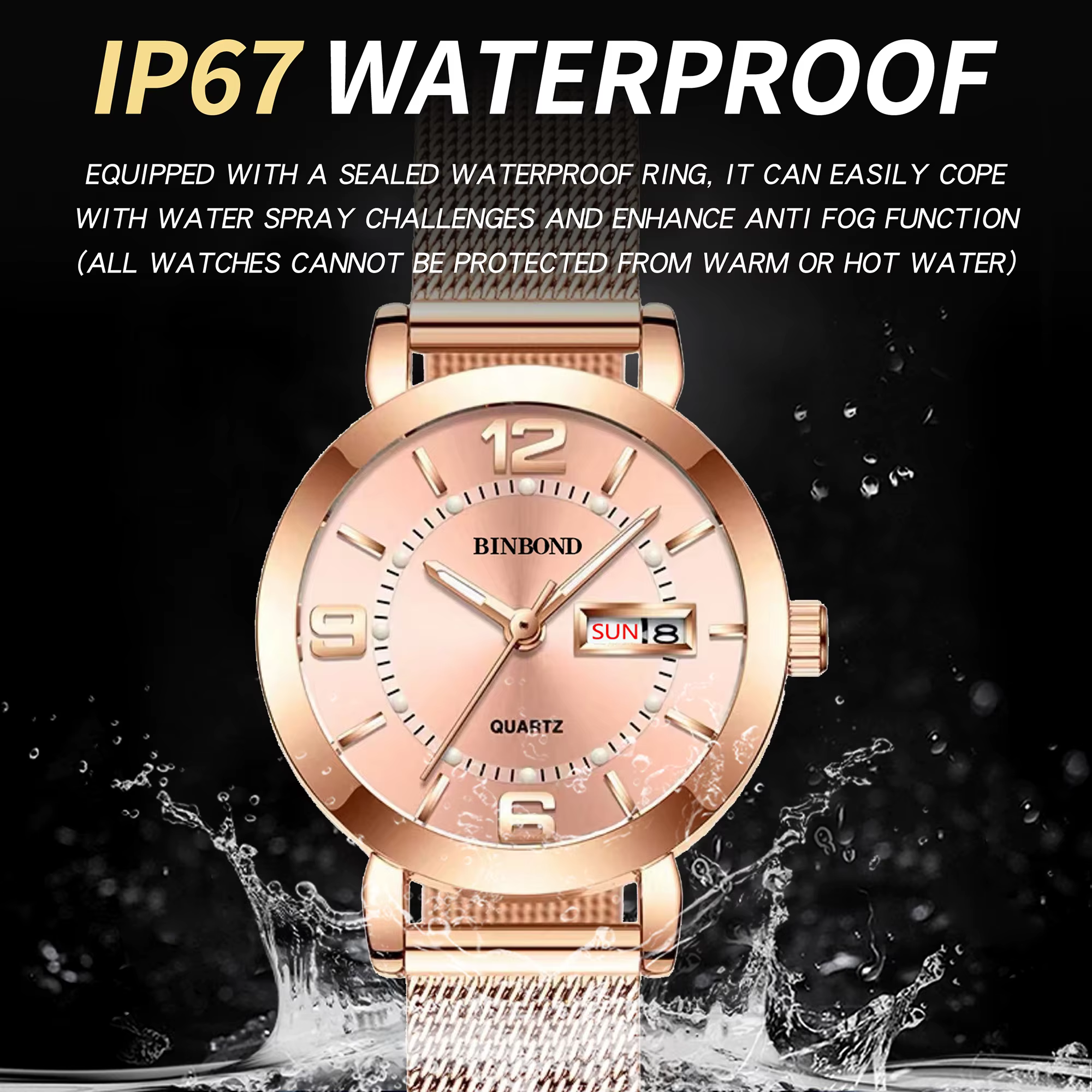 Montres-bracelets en quartz de luxe BINBOND pour femmes