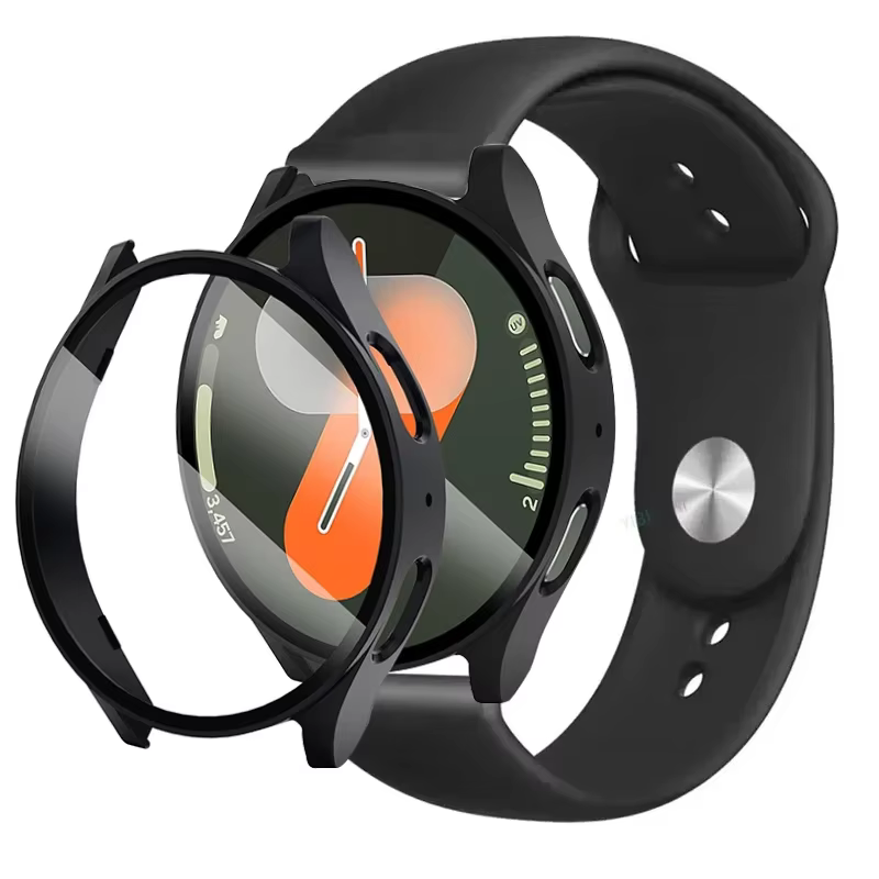 2 paquets de boîtier + bracelet pour Samsung Galaxy Watch 7-6-5-4 40mm 44mm verre trempé + protecteur d'écran pare-chocs PC + accessoires de bande en Silicone