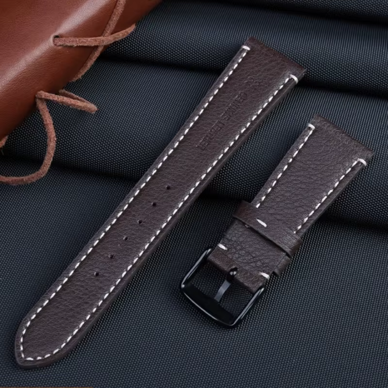 Bracelet de montre en cuir marron foncé pour homme