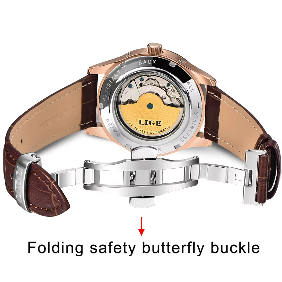 LIGE marque classique hommes rétro montres automatique mécanique montre Tourbillon horloge en cuir véritable étanche militaire montre-bracelet