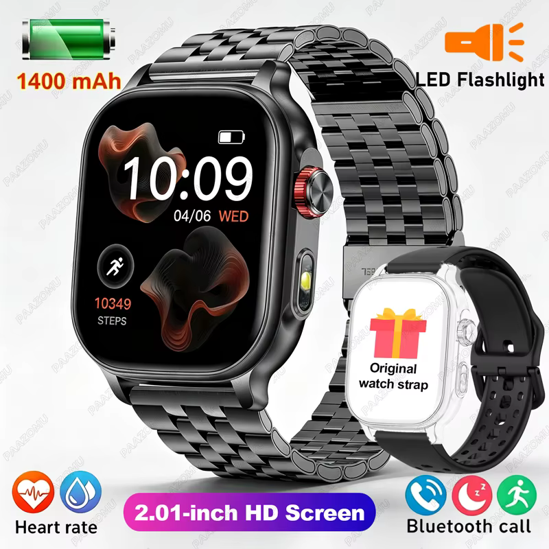 Montre connectée 2026 pour femmes et hommes, batterie intégrée de 1400 mAh, étanche, fonction d'appel Bluetooth, écran de 2,01 pouces pour Android et iOS