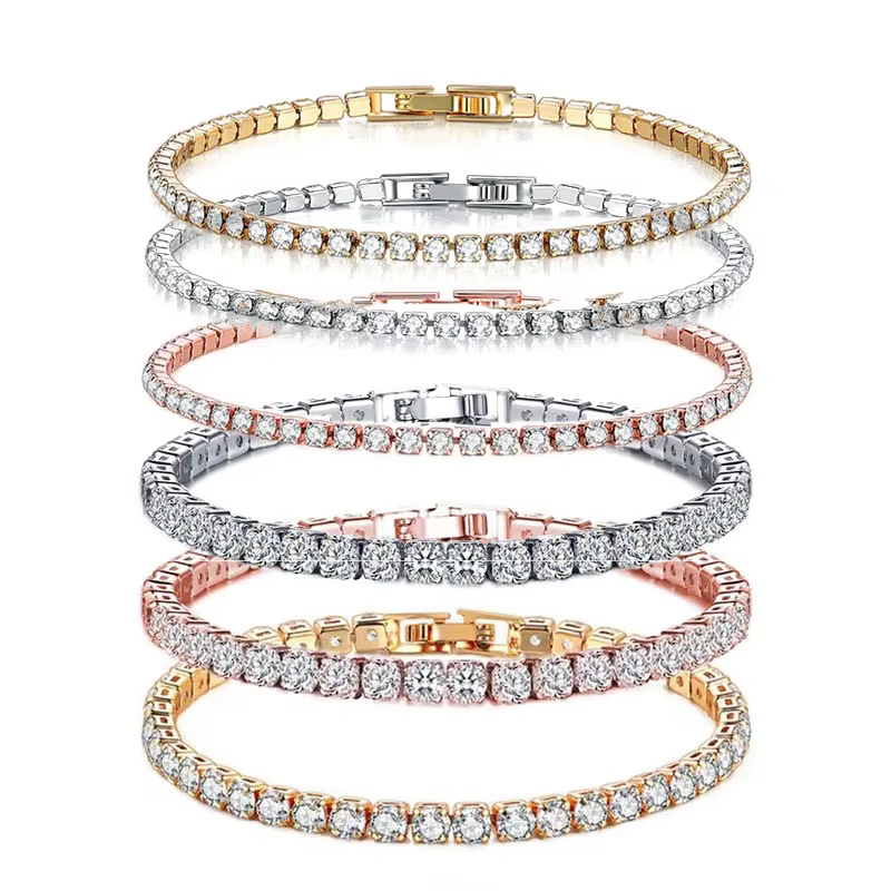 Bracelet de Tennis en argent Sterling 925, or Rose, cristal scintillant, zircone cubique, Hip-Hop, bijoux de luxe pour femmes, cadeau Surprise