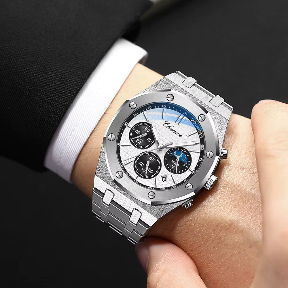 CHENXI Montre De Luxe De Haute Qualité Pour Hommes En Acier Inoxydable Chronographe Montres à Quartz