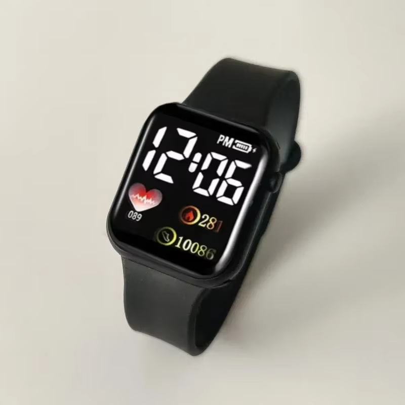 Montre électronique LED carrée arc-en-ciel pour étudiants